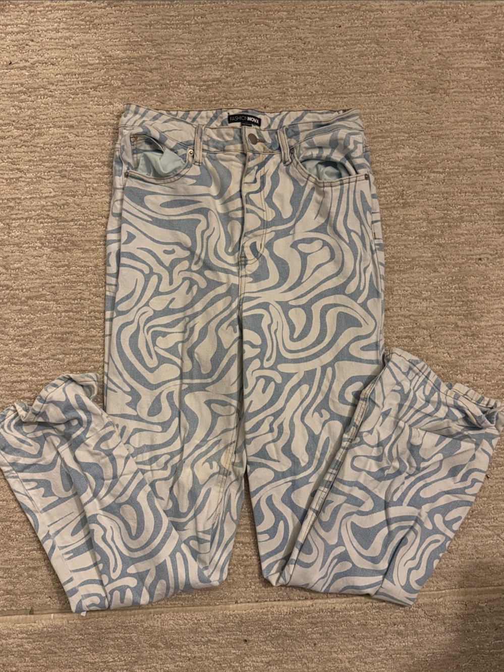 Swirl Print Light Blue & White Jeans